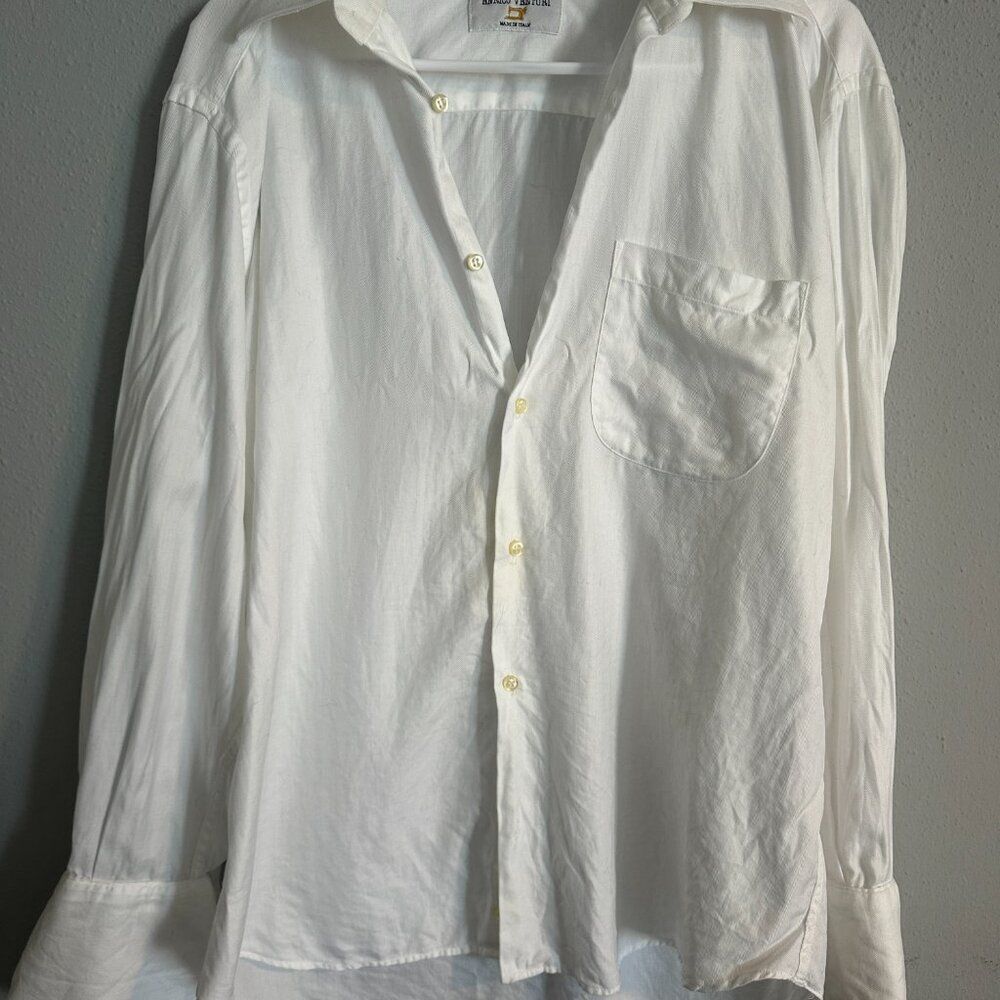 Enrico Venturi Mens White Button Up Shirt Cotton L Made In Italy - Picture 4 of 7